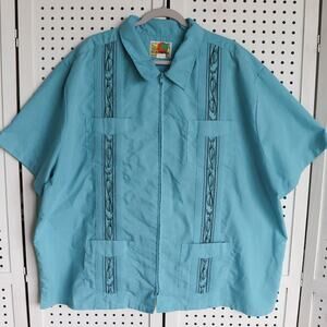 The Genuine Haband‎ Guayabera Mens Aqua Blue Embroidered Casual Shirt 3XL
